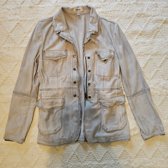Jakett New York Meryl Waxed Suede Leather Jacket in Ice Blue, Size Small - Picture 13 of 13